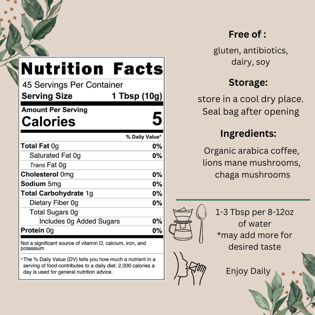 Mushroom Coffee Fusion - Lion’s Mane & Chaga 16oz